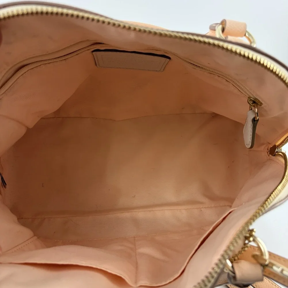 Coach‎ Colorblock Pebbled Leather Dome Satchel Crossbody Peach Ivory